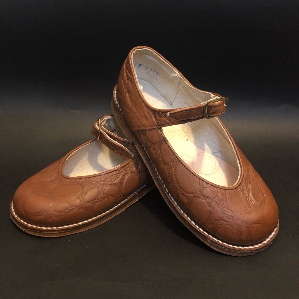 Girls cognac leather Mary Jane shoes